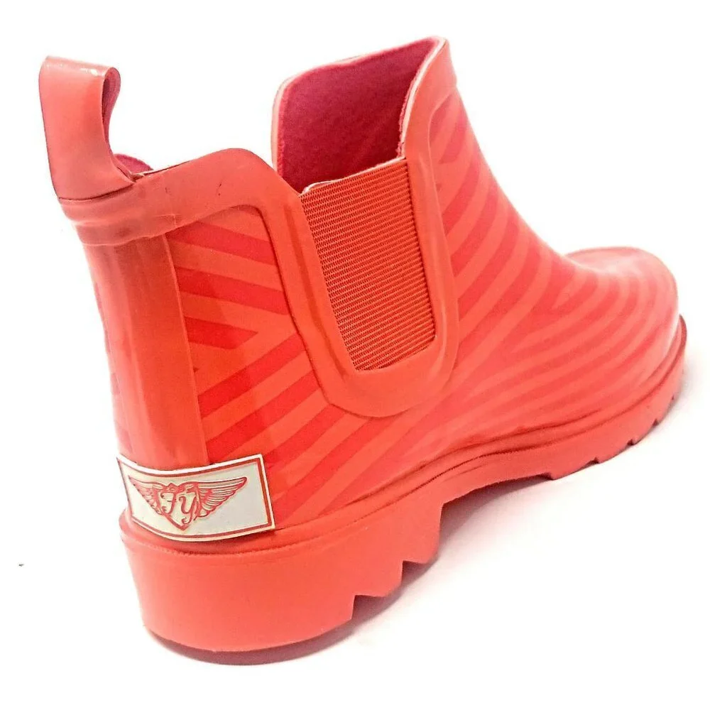 Women's Rainboots, Rubber Ankle Rain Boots, #3167, Striped Orange